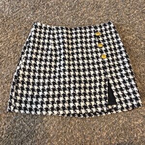 Black & White Houndstooth Button Mini Skirt